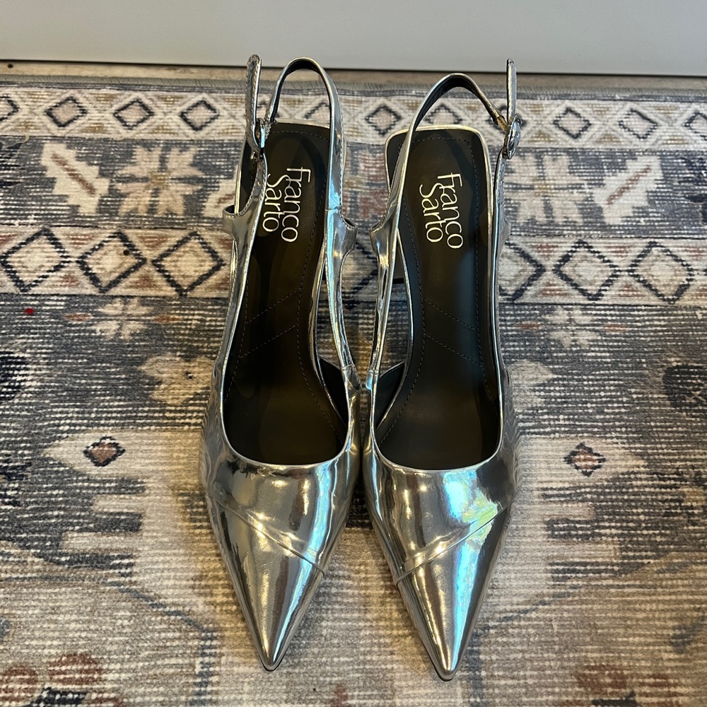 Franco Sarto Metallic Silver Slingback Heels